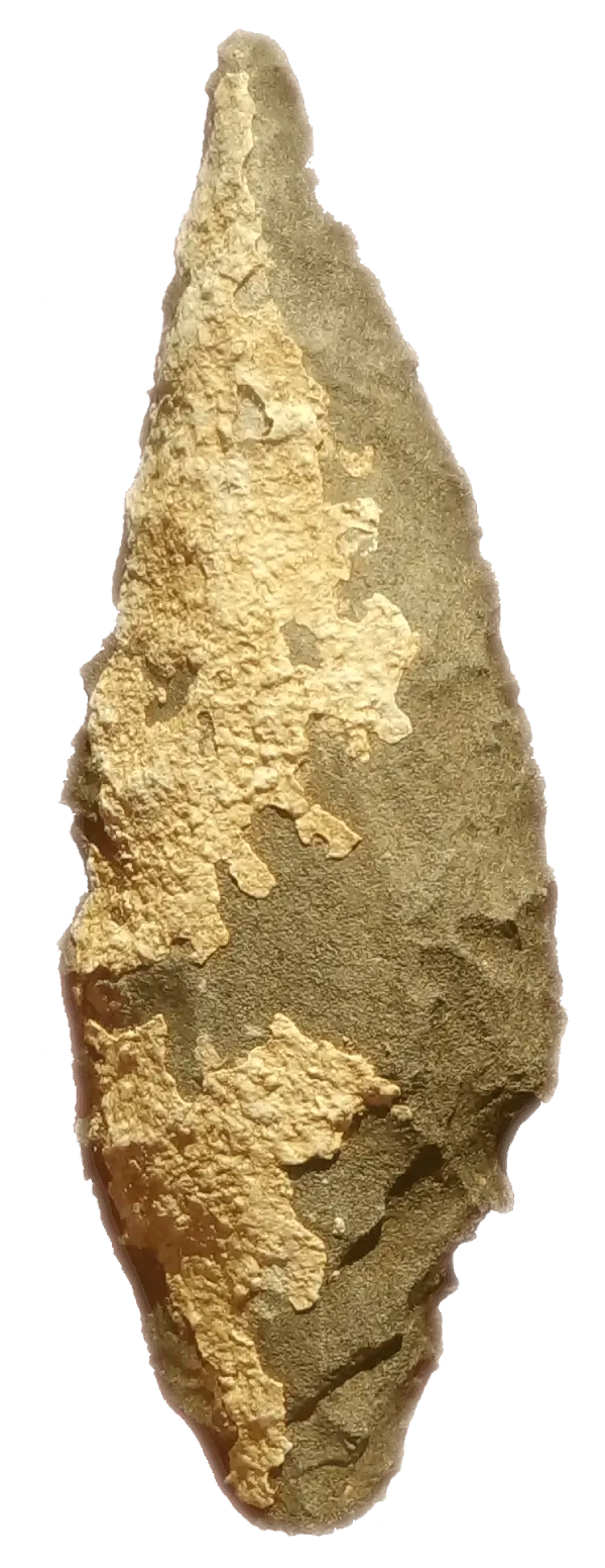 Middle Stone Age hornfels point from Lovedale, Modder River, dated to ~70,000 years ago Middle Stone Age hornfels point from Lovedale, Modder River, dated to ~70,000 years ago